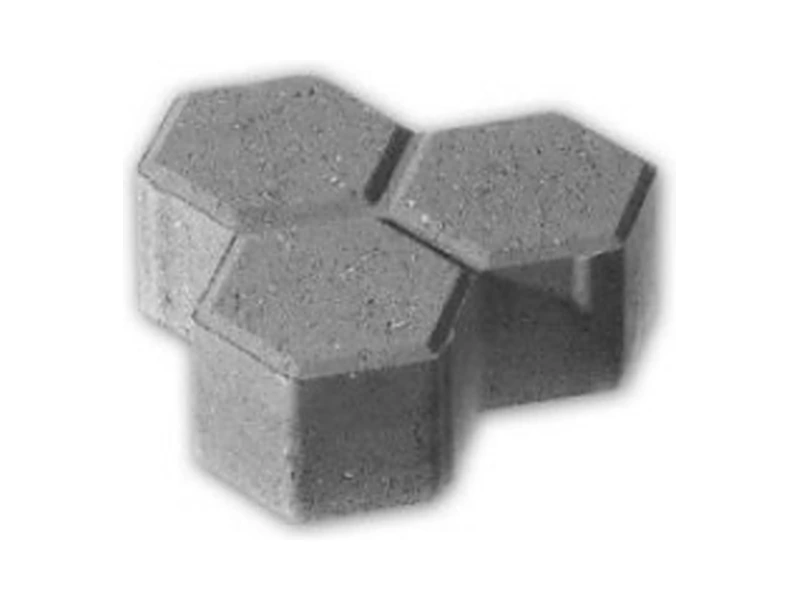 Trois pavés hexagonaux en béton gris, assemblés