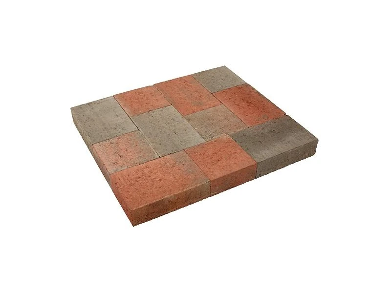 Pavés rectangulaires Color Mix aux nuances rouges, ocre et grises, assemblés